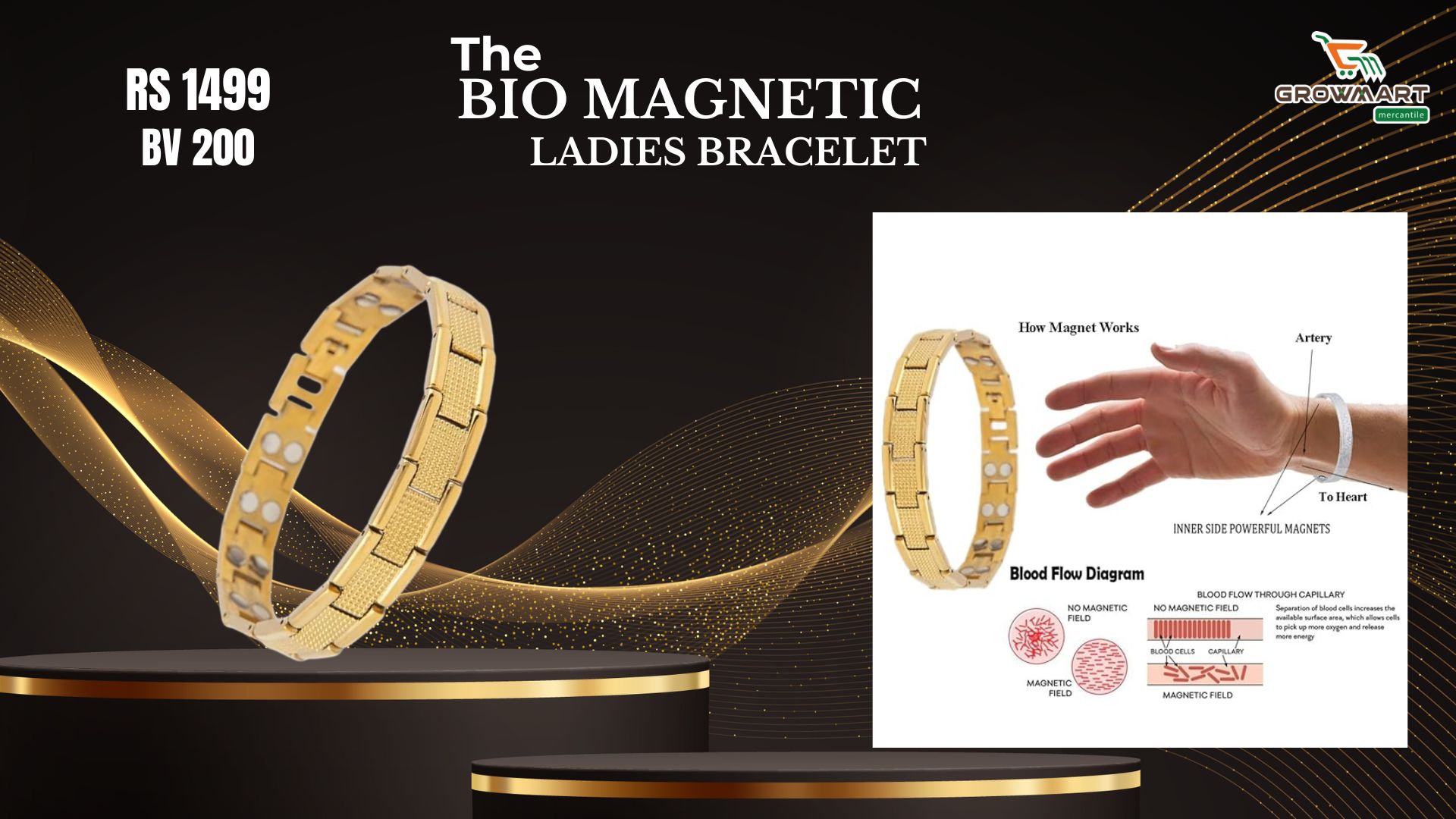 Bio Magnetic Gold Ladies Bracelet